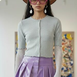 Vintage Eber San Francisco Silver Lurex Cardigan 70s Disco Metallic Ribbed S